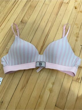 Victoria's Secret Pink and White Striped T-Shirt Bra